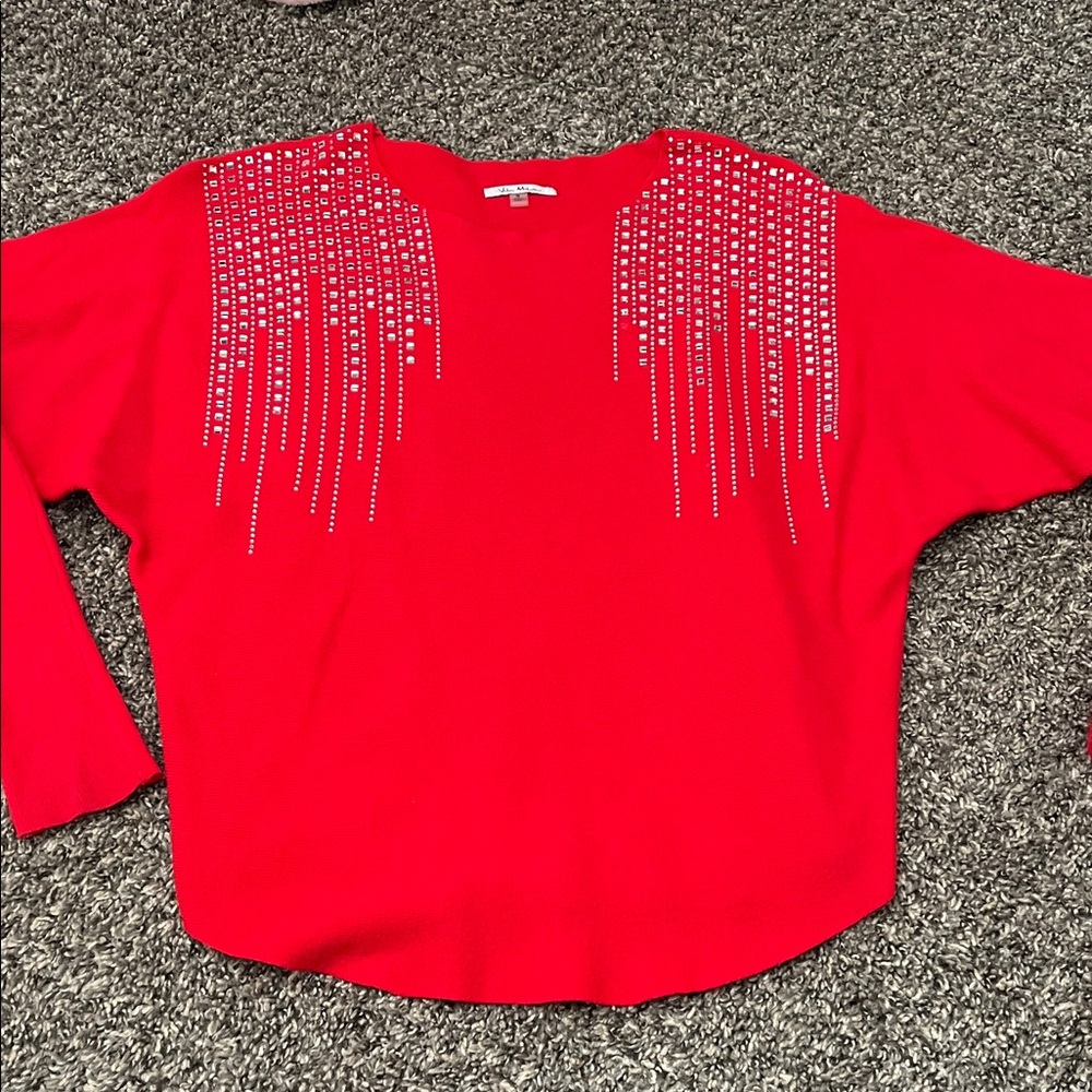Elegant Red Women's Blouse with Embellishments
